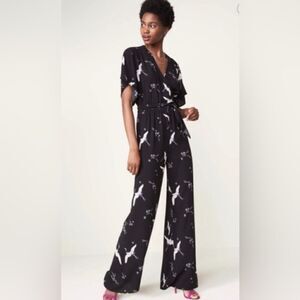 Leith Jumpsuit Black w/Cranes Wrap Top M